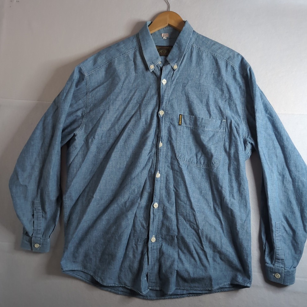 Vintage Armani Jeans Blue Denim Button Down Shirt Made in USA BOC12P3 Mens L